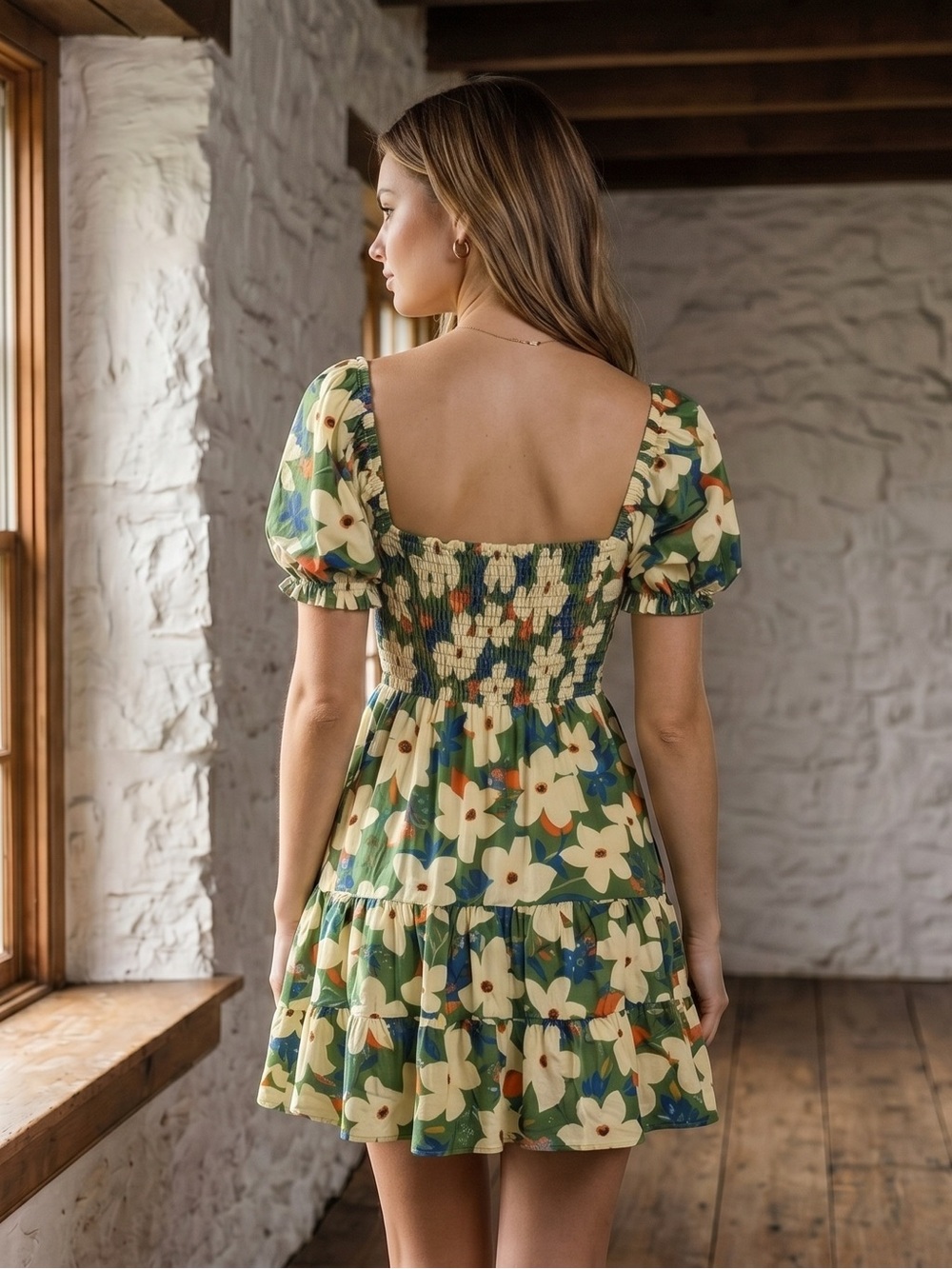 easel Feminine & Eye Catching Sweetheart Puff-Sleeve Midi Dress - Picture 2 of 3